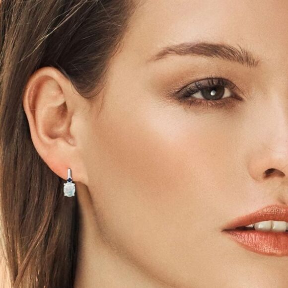 925 Sterling Silver with 3.36 Cttw White Opal and Navy Blue Sapphire Earrings - Picture 3 of 4